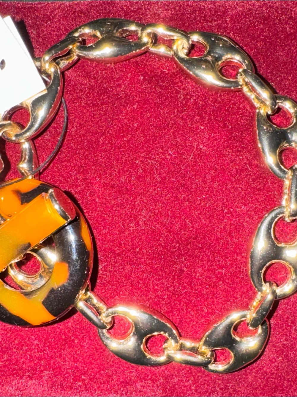 Chico’s Gold Tone Link Bracelet with Tortoise Bar Accent NWT